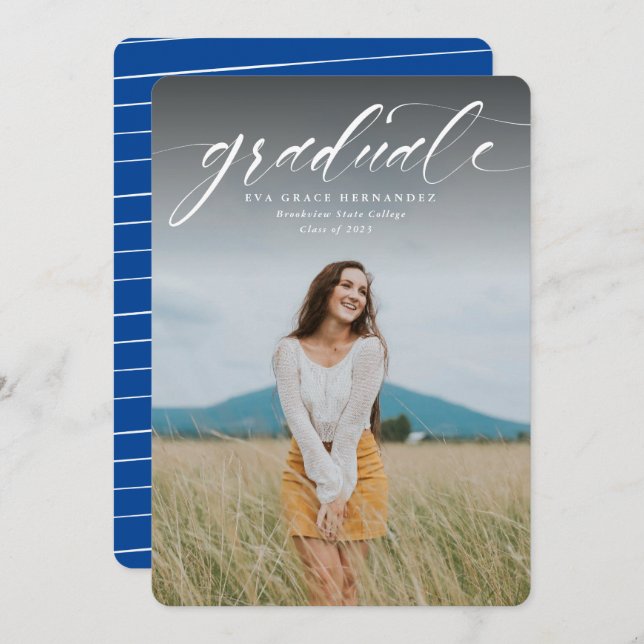 Script graduate blue one photo announcement (Front/Back)