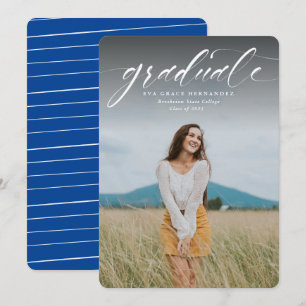 Script graduate blue one photo announcement