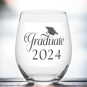 Script Graduate Cap Personalised Class of 2024 Stemless Wine Glass