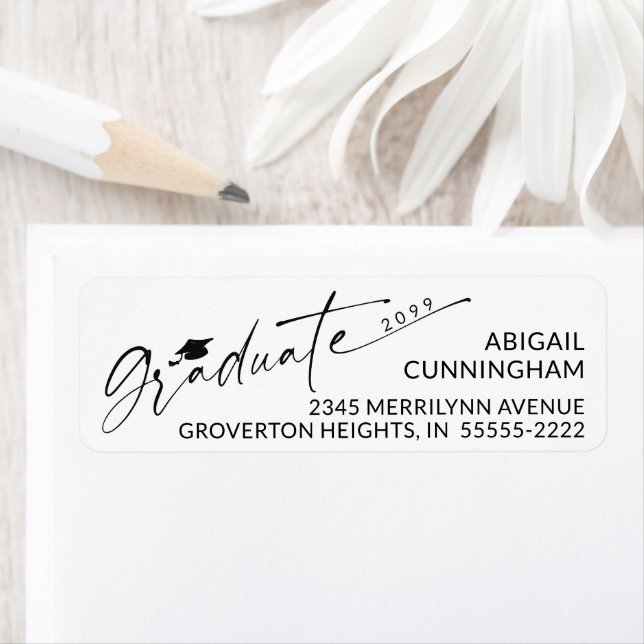 Script Graduate Cap Year Graduation Return Address Label (Insitu)