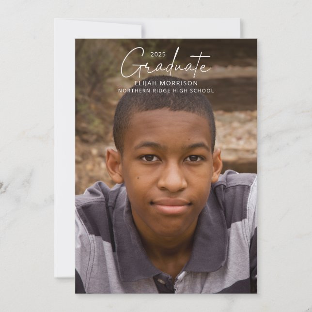 Script Graduate Modern Full Photo Graduation Party Invitation (Front)