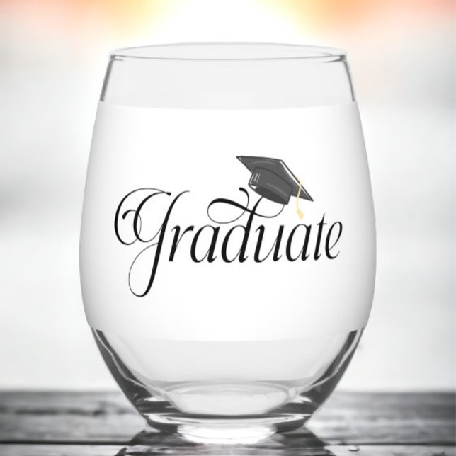 Script Graduate Personalised with Grad Cap Class Stemless Wine Glass (Creator Uploaded)