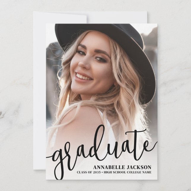 Script Graduate Simple Photo Graduation Invitation (Front)