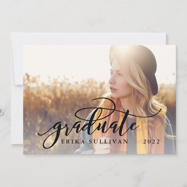 Script Graduation 2-sided Photo Party | Black Invitation (Front)