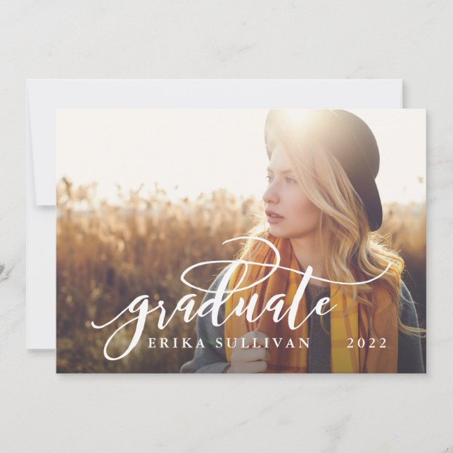 Script Graduation 2-sided Photo Party Invitation (Front)