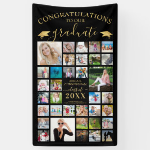 Script Graduation 35 Photo Collage Black Gold Banner