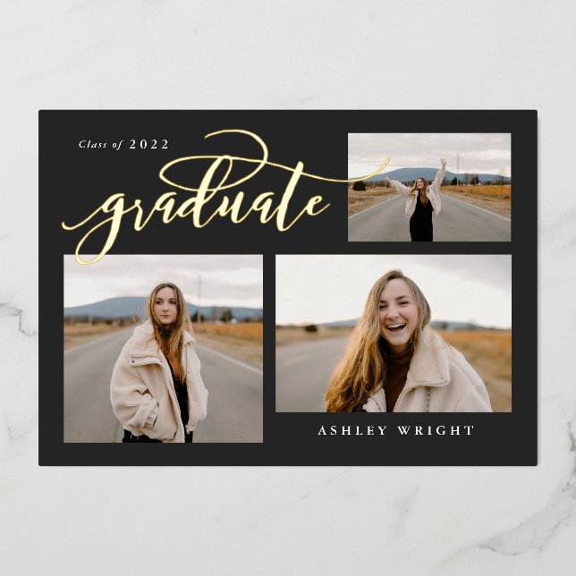 Script Graduation Simple 3 Photo Collage Party Foi (Front)