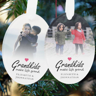 Script Grandkids make life grand Modern 2 Photo Ornament