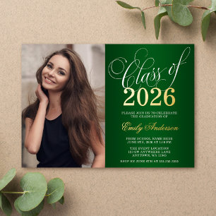 Script Green 2026 Photo Graduation Party Gold