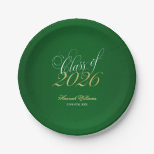 Script Green Faux Gold 2025 Graduation Party Paper Plate