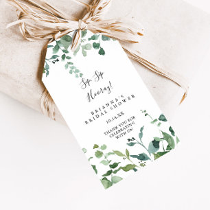 Script Green Foliage Sip Sip Hooray Bridal Shower Gift Tags