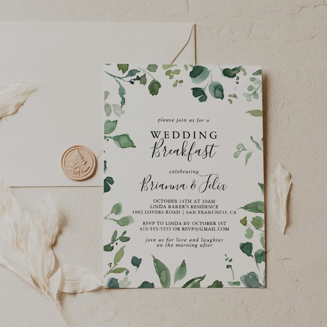 Script Green Foliage Wedding Breakfast  Invitation (Creator Uploaded)