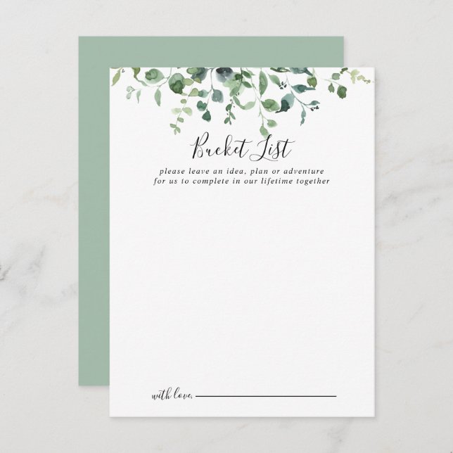 Script Green Foliage Wedding Bucket List Cards (Front/Back)