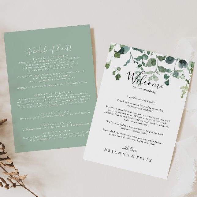 Script Green Foliage Wedding Welcome Letter (Creator Uploaded)