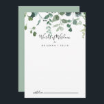 Script Green Foliage Wedding Words of Wisdom  Advice Card<br><div class="desc">This script green foliage wedding words of wisdom advice card is perfect for a modern wedding. The design features watercolor hand-drawn elegant botanical eucalyptus branches and leaves, arranged in beautiful bouquets and geometric patterns. These cards are perfect for a wedding, bridal shower, baby shower, graduation party & more. Personalise the...</div>