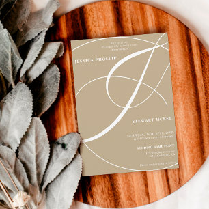 Script green khaki photo calligraphy wedding invitation