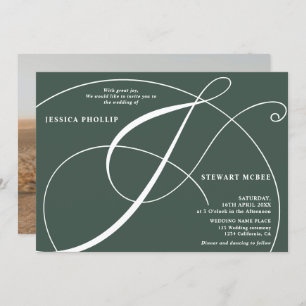 Script green photo calligraphy wedding invitation