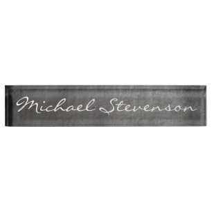Script Grey Chalkboard Pattern Business Nameplate