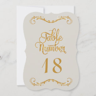 Script Grey Gold Glitter Table Number Wedding