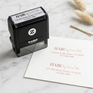 Script Hair Studio Name Return Address Phone Self-inking Stamp