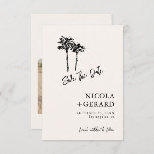 Script Hand Drawn Palm Tree Tropical Small Wedding Save The Date