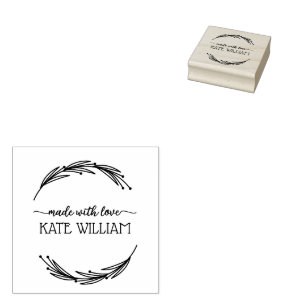 Script Handmade with love by Name Rubber Stamp