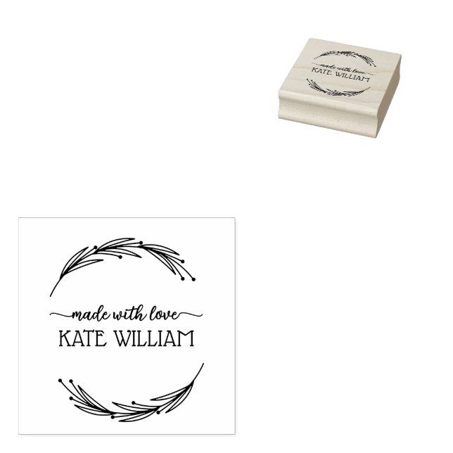 Script  Handmade with love by Name Rubber Stamp (Stamped)