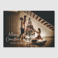 Script Handwriting Christmas Photo Magnetic Card