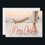 Script Handwriting Merry Christmas Photo Card<br><div class="desc">A beautiful Script Handwriting Merry Christmas Photo Card design with a patterned graphic on the back with a snowflake pattern in red. Happiest Holidays,  stars and handwriting script font.</div>