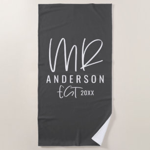 Script handwriting Mr wedding honeymoon Beach Towel