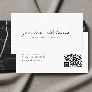 Script Handwritten White Minimalist QR Code Business Card