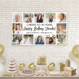 Script Happy Birthday Modern Photo Collage Party Banner