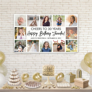 Script Happy Birthday Modern Photo Collage Party Banner