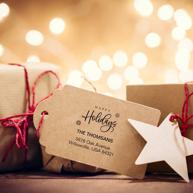 Script Happy Holidays Family Return Address Rubber Stamp (Script Happy Holidays Family Return Address Rubber Stamp)