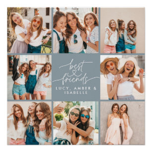 Script heart blue modern multi photo best friends poster