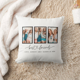 Script heart cute modern multi photo best friends  cushion