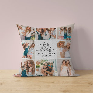 Script heart cute modern multi photo best friends  cushion