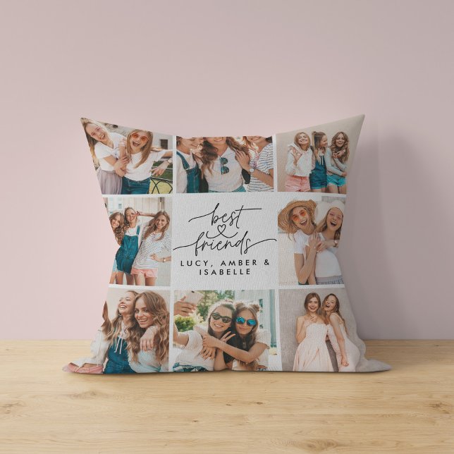 Script heart cute modern multi photo best friends  cushion (Creator Uploaded)