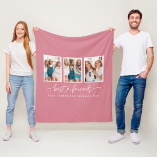 Script heart cute modern multi photo best friends fleece blanket