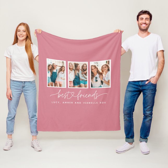 Script heart cute modern multi photo best friends  fleece blanket (In Situ)