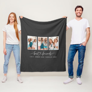 Script heart cute modern multi photo best friends fleece blanket