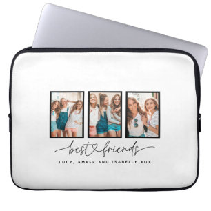 Script heart cute modern multi photo best friends  laptop sleeve
