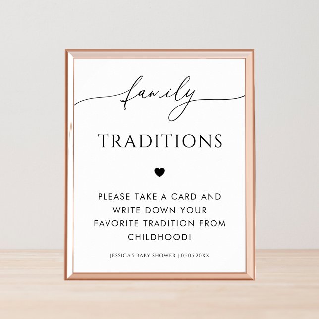 Script & Heart Family Traditions Baby Shower Sign (Creator Uploaded)