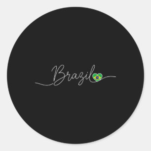 Script Heart Flag Kids Brazilian Soccer Fan Latin Classic Round Sticker