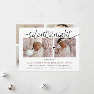 Script Heart Linked Silent Night Photo Collage Holiday Card