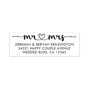 Script Heart Mr Mrs Newlywed Return Address  Self-inking Stamp