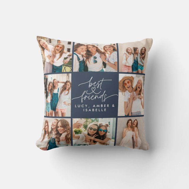 Script heart navy modern multi photo best friends cushion (Front)