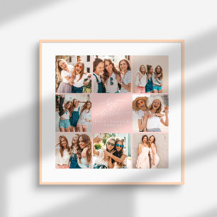 Script heart pink modern multi photo best friends poster