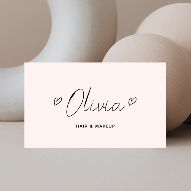 Script Hearts Minimalist Pastel Pink Business Card (Creator Uploaded)