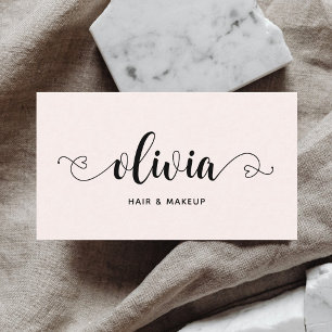 Script Hearts Minimalist Pastel Pink Business Card